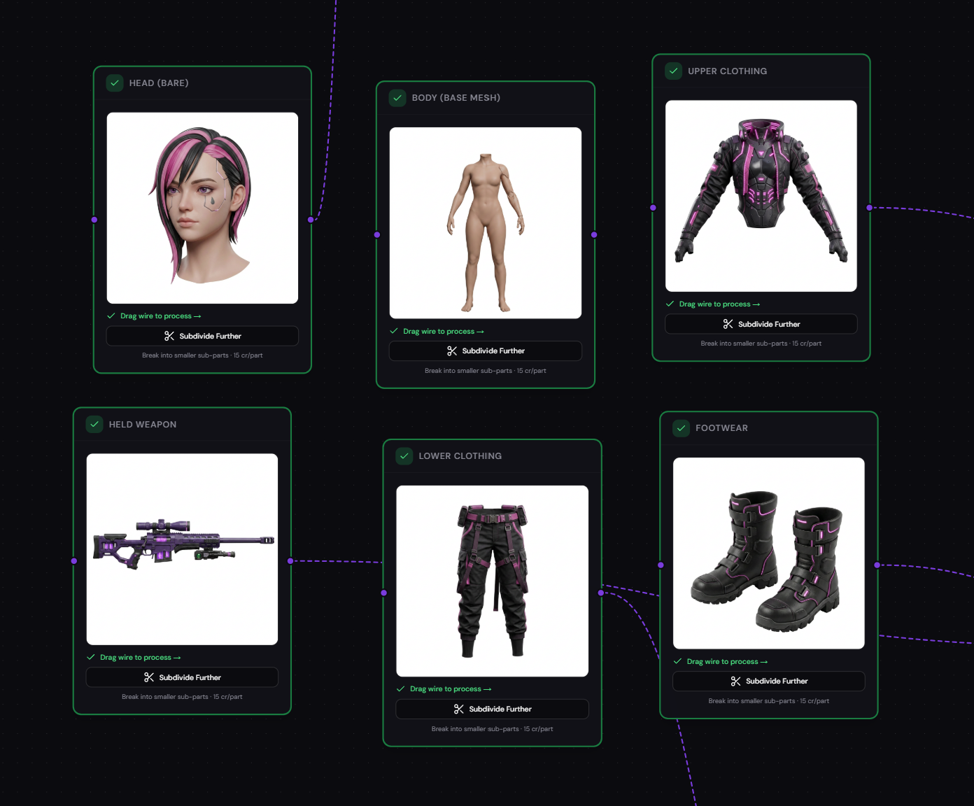 Carve 3D AI character creation — divide into modular parts